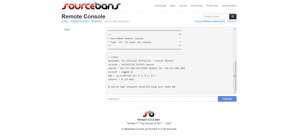 SourceBans admin console