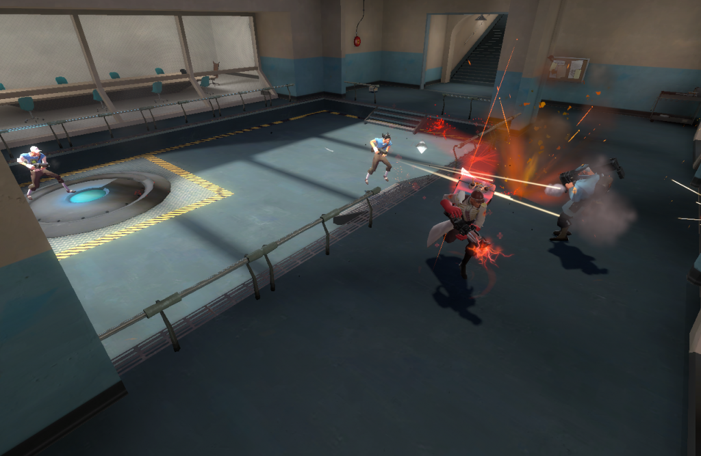 In this picture, the Medic waltzes into the enemy base against two scouts and a soldier and gets away with the flag. Alone.