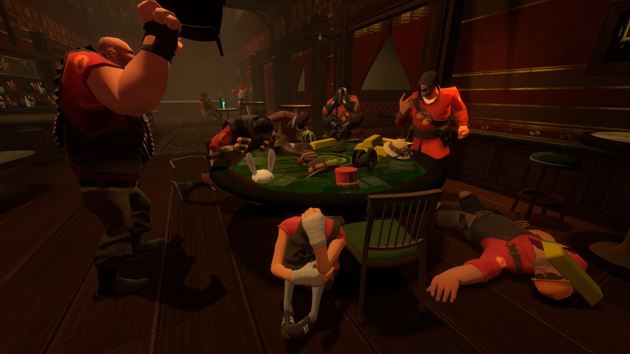 TF2 mercenaries playing poker.
