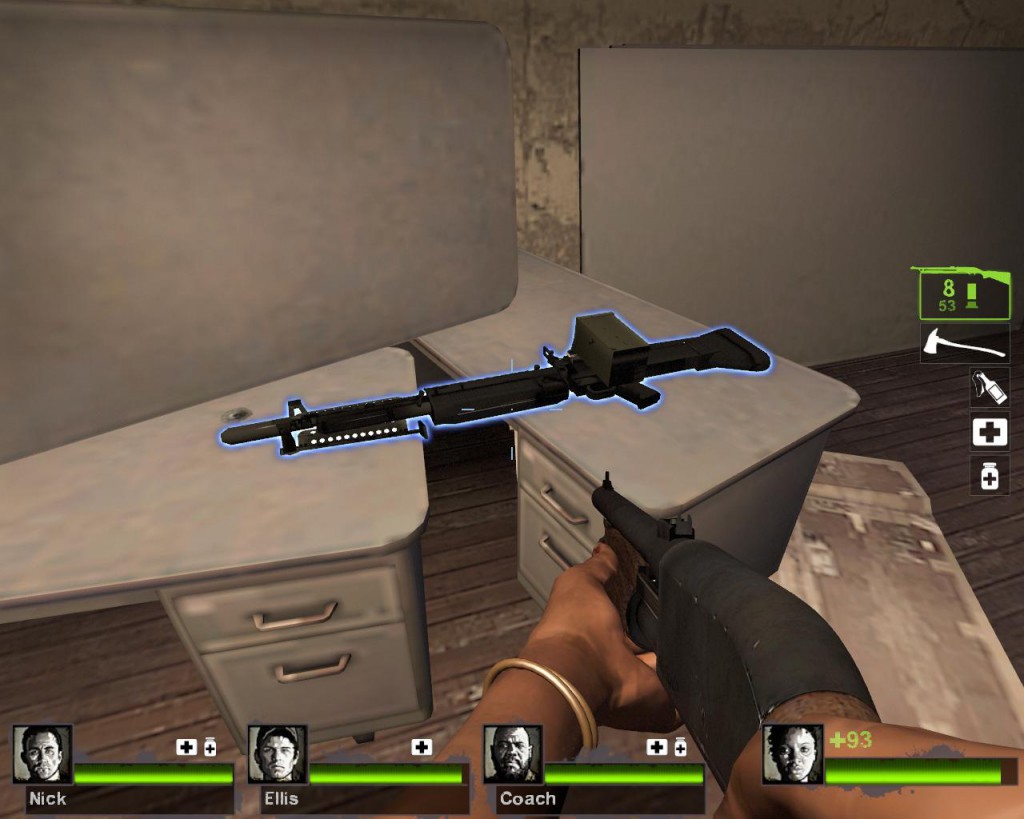 Caption: In Left 4 Dead 2 you're not even allowed to refill it! Apparently Valve could only handle LMGs for 150 bullets. Picture from Marik78's Steam guide.