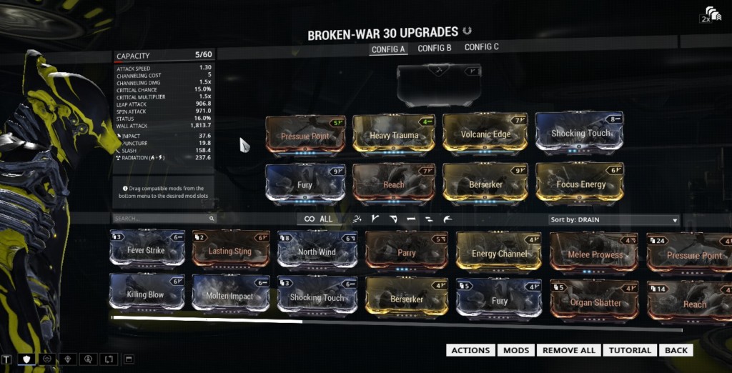Broken War has more slots on it, because it has a Catalyst installed.