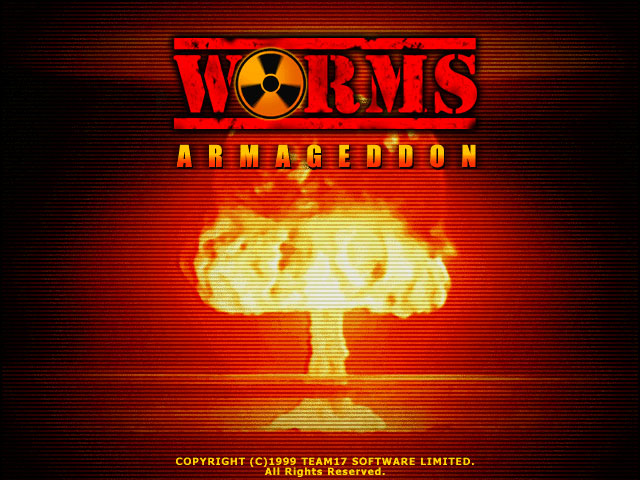 The loud and somewhat annoying title screen for Worms Armageddon. Made at least one cousin jump out of their skin because of how sudden it is.