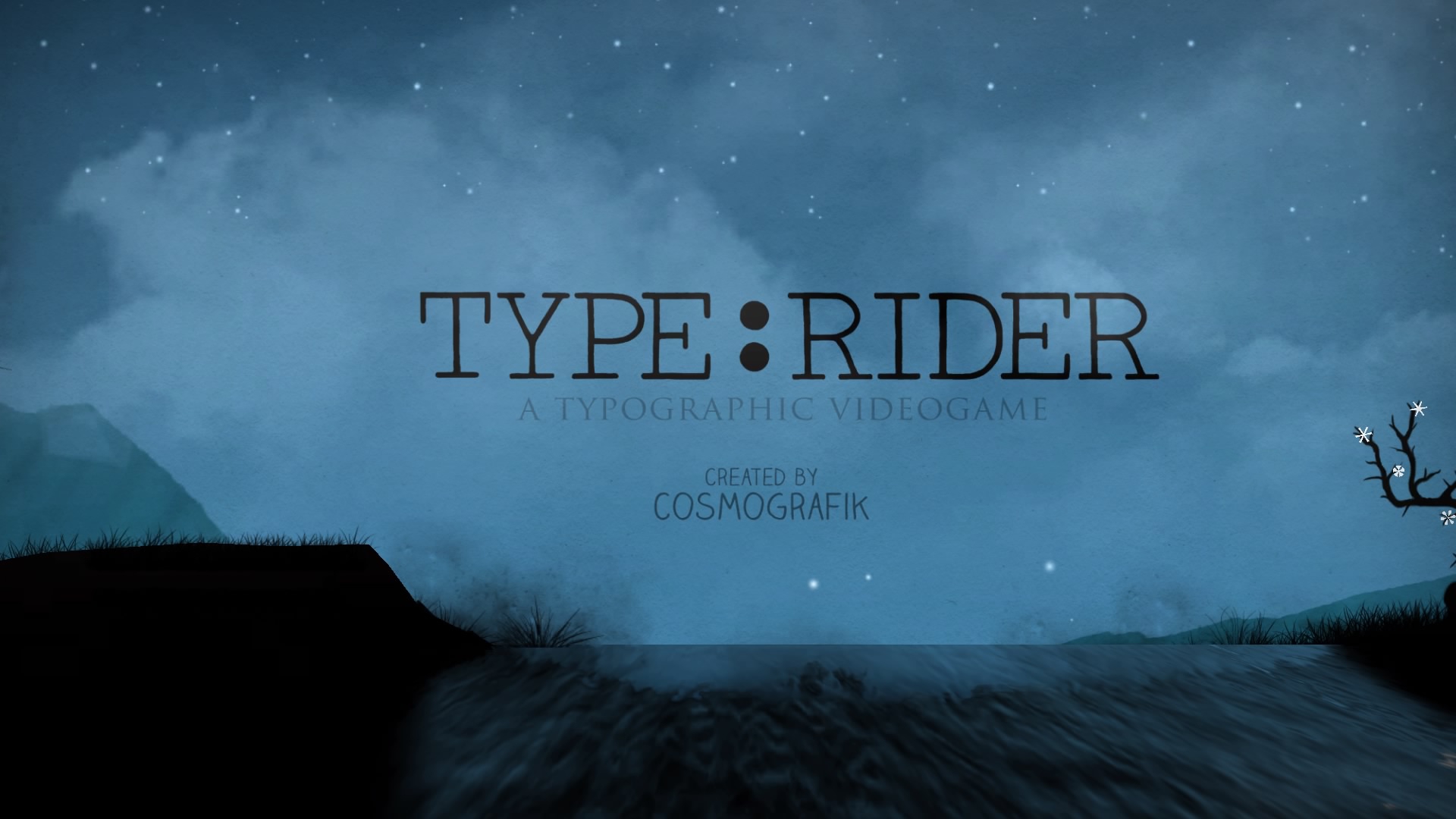 Main menu and title of Type:Rider set against a starlit sky.
