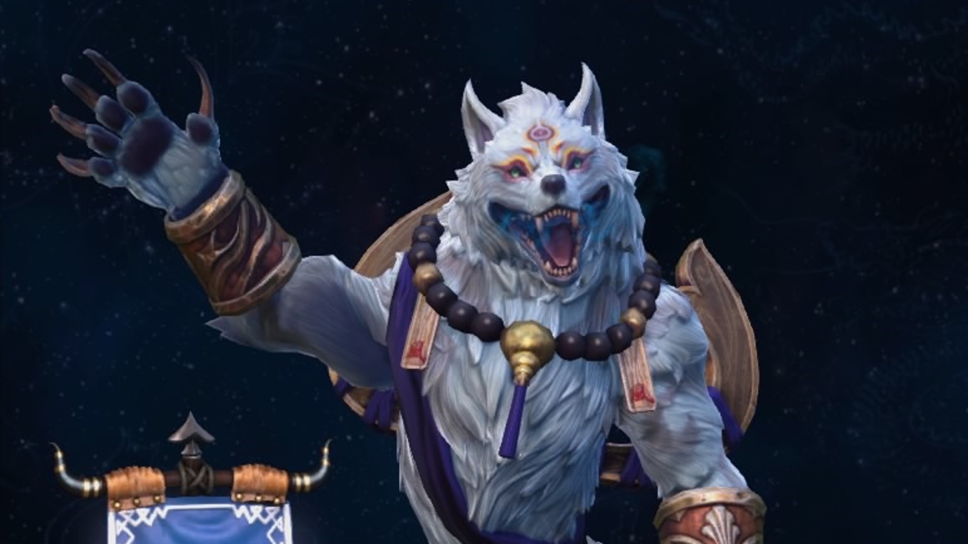 Inugami Fenrir waving with a broken smile.