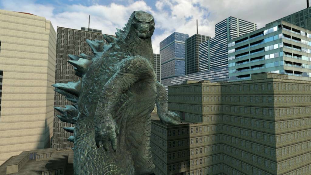 The 2014 Godzilla model was really hard to pose so I kinda just jammed him into the side of some buildings...