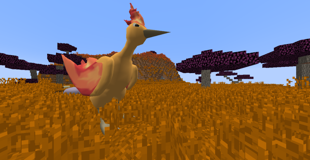 A Moltres, caught in a Pixelmon multiplayer server