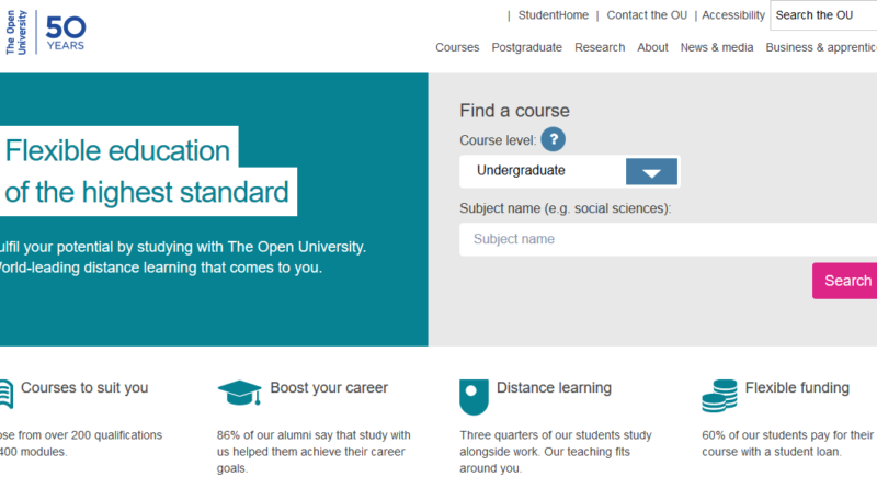 The Open University homepage