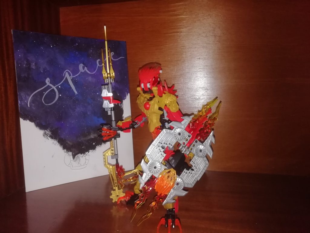 Retvik made out of Bionicle parts. He's about as tall as that LEGO Darth Vader set.
