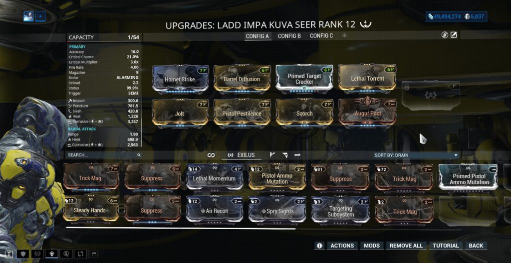 The Ladd Impa Kuva Seer with an Exilus Slot ready to be unlocked.