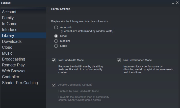 Steam Library Options