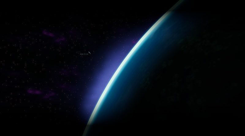 UES Safe Travels in orbit above a strange planet