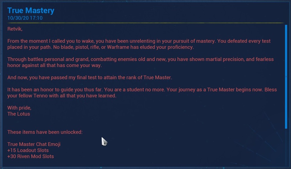 The Lotus's message to a True Master