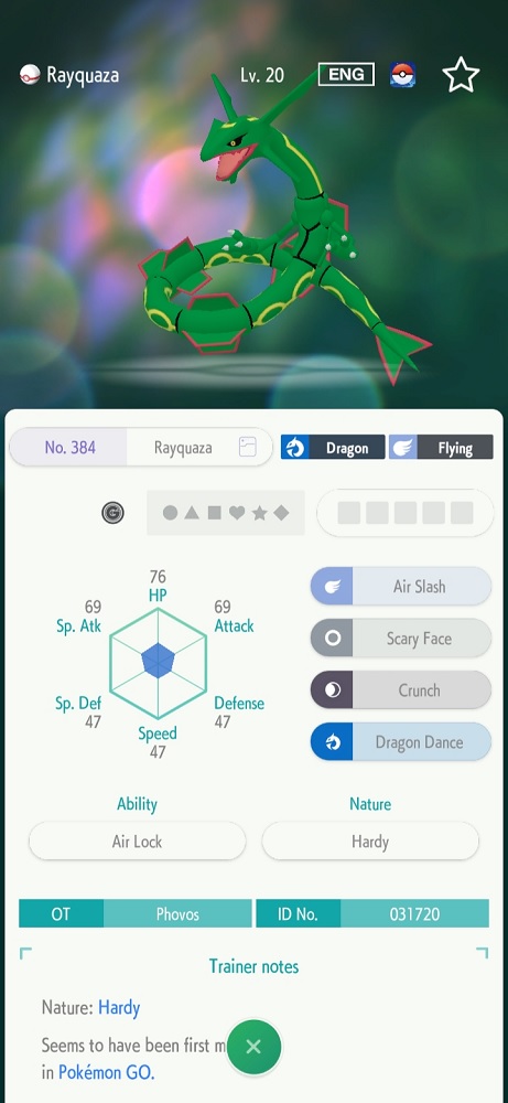A Rayquaza transferred from GO to HOME