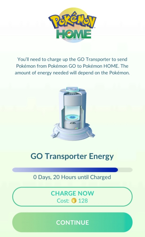 Transferring Pokemon from GO to HOME costs energy, which can be recharged with coins, or done slowly over time.