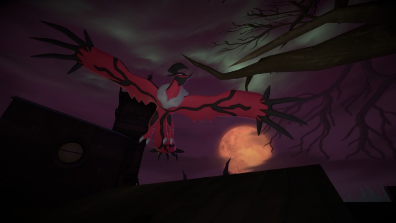 Yveltal flying over a blood moon