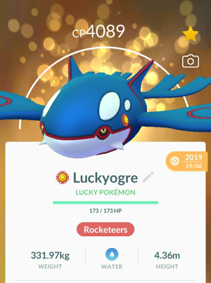 A maxed out Lucky Kyogre