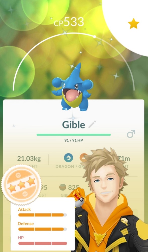 My best catch of the day, a wild shiny Gible with 96% IVs