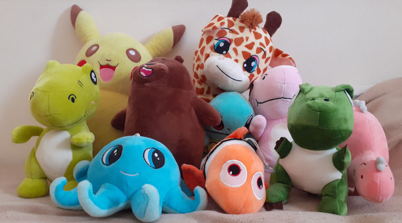 A collection of teddies won from claw machines