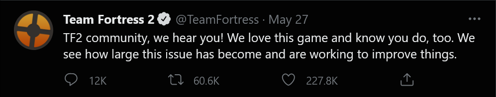A single tweet from the TF2 twitter account