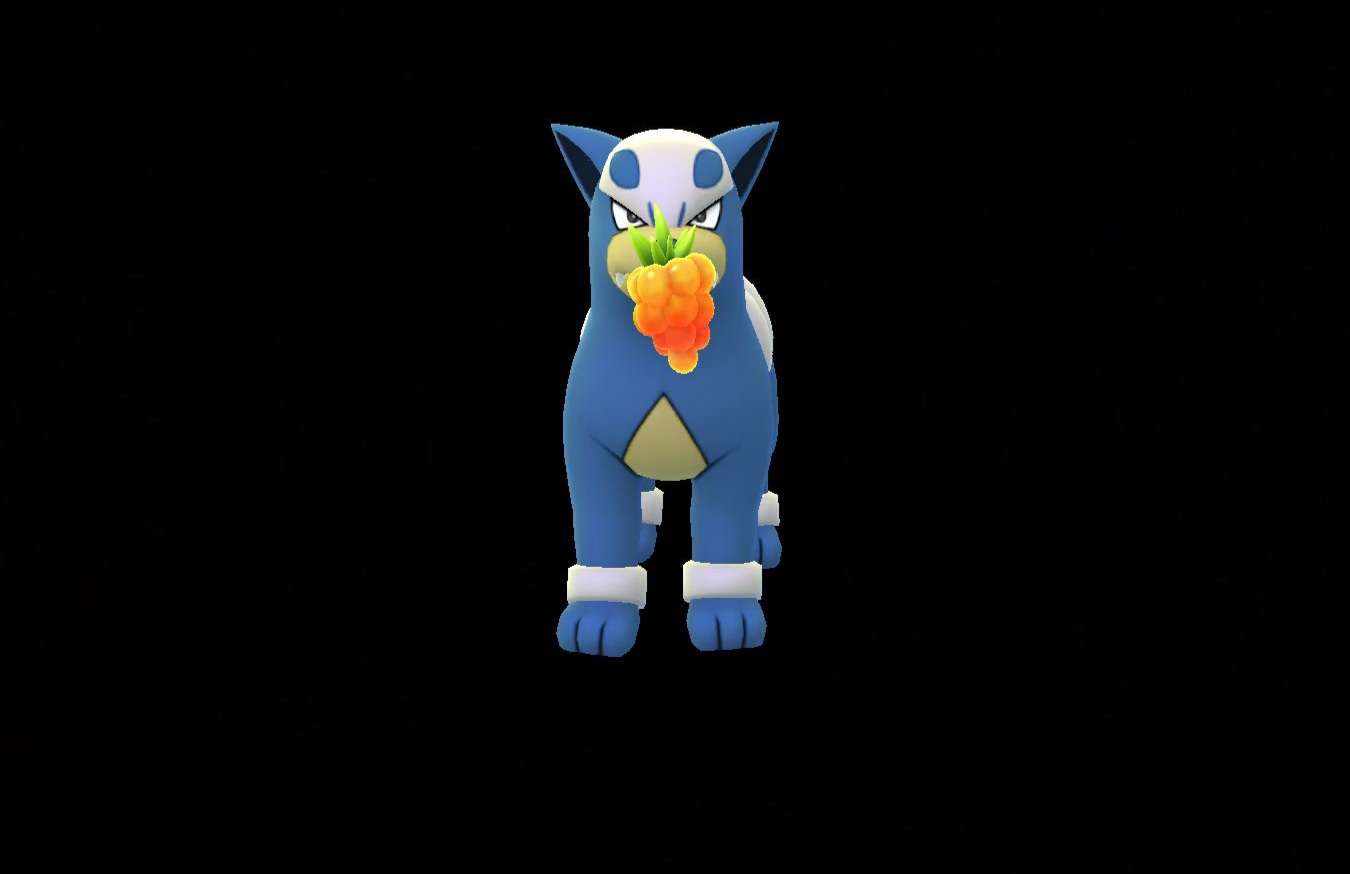 A Houndour eating a Golden Razz Berry
