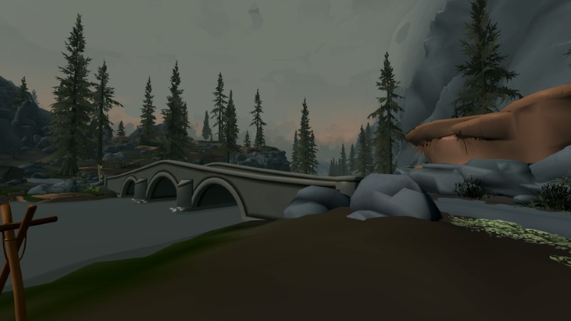 A river and bridge in Skyrim