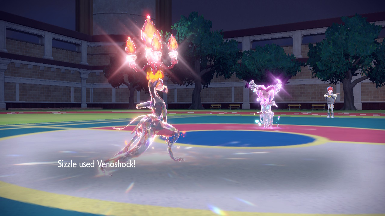 Sizzle the Salazzle VS Sylveon, both terastallized.
