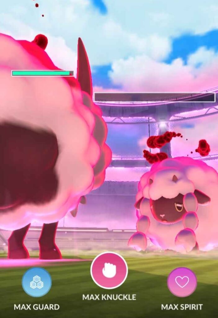 A Dynamax raid with a Dynamaxed Dubwool kicking the shit out of a Wooloo.