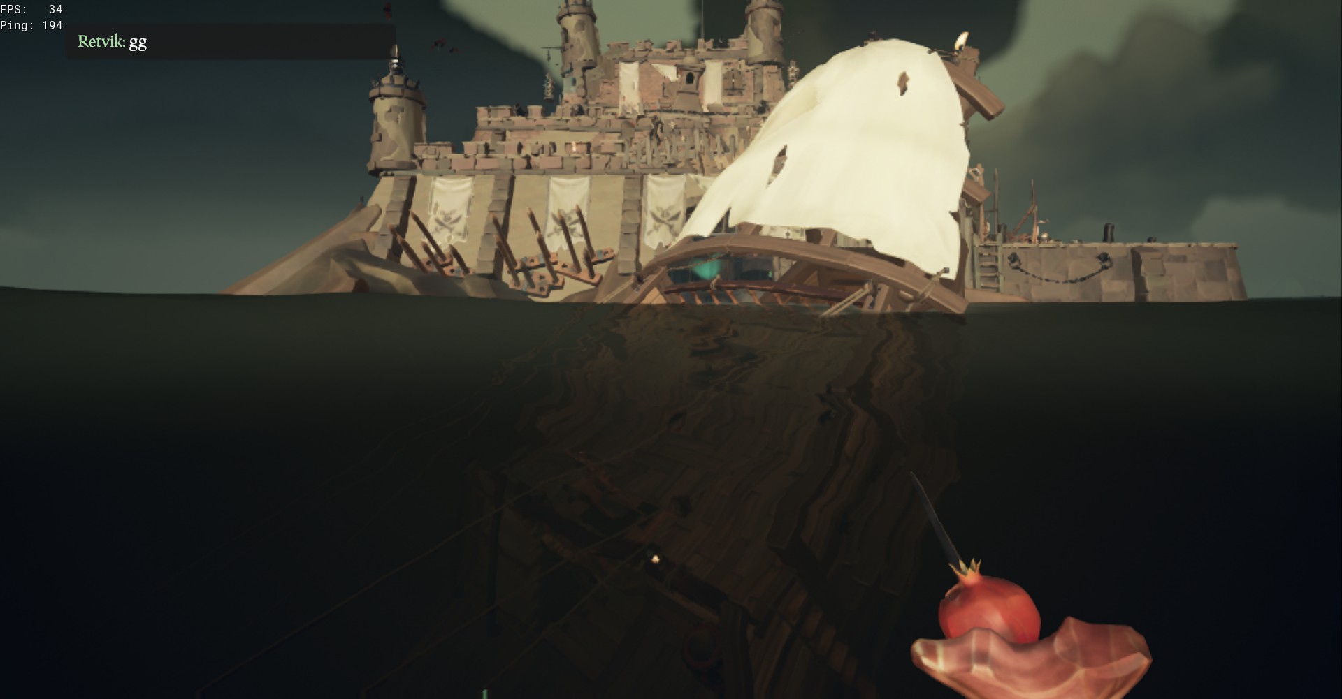 A ship sunk with a black powder barrel